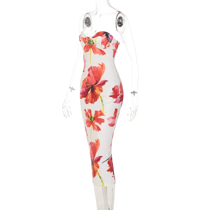 Robe Midi Fleurie Rouge | Dame Fleur
