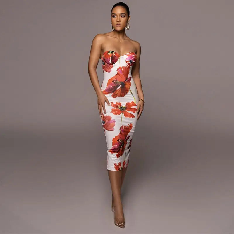 Robe Midi Fleurie Rouge | Dame Fleur