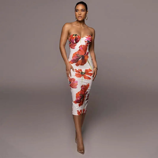 Robe Midi Fleurie Rouge | Dame Fleur