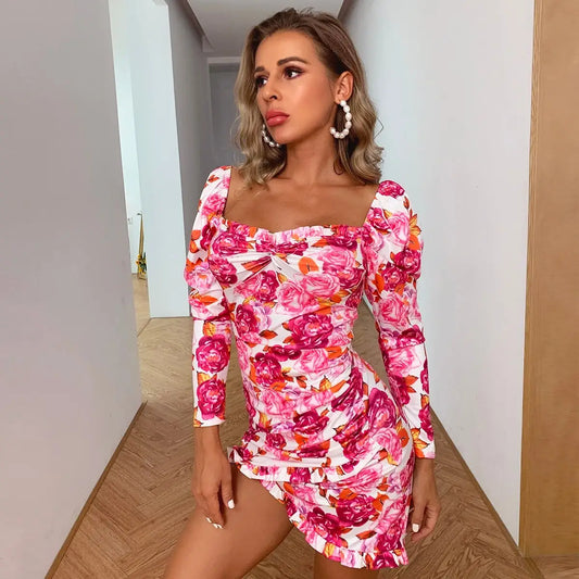 Robe Moulante Courte Fleurie | Dame Fleur