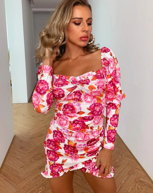 Robe Moulante Courte Fleurie | Dame Fleur