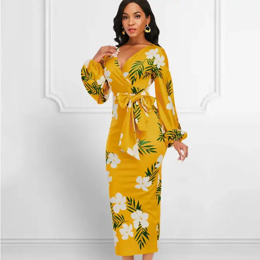 Robe Moulante Fleurie Jaune | Dame Fleur