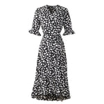 Robe Noir Fleur Blanche Mi-Longue - Vignette | Dame Fleur