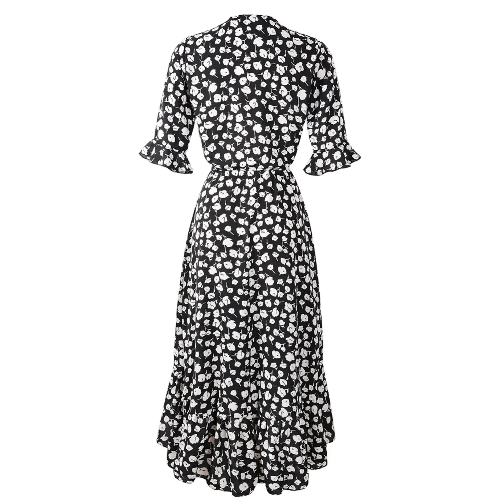 Robe Noir Fleur Blanche Mi-Longue | Dame Fleur