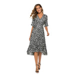 Robe Noir Fleur Blanche Mi-Longue - Vignette | Dame Fleur