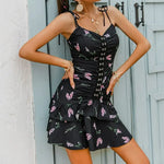 Robe Noire Fleurie Courte - Vignette | Dame Fleur
