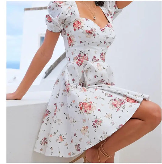 Robe Patineuse Courte Fleurie | Dame Fleur
