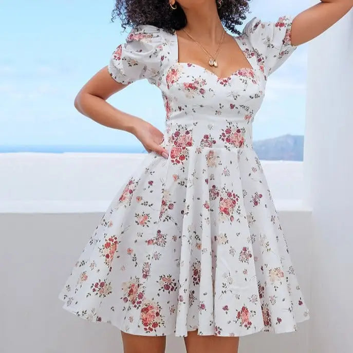 Robe Patineuse Courte Fleurie | Dame Fleur