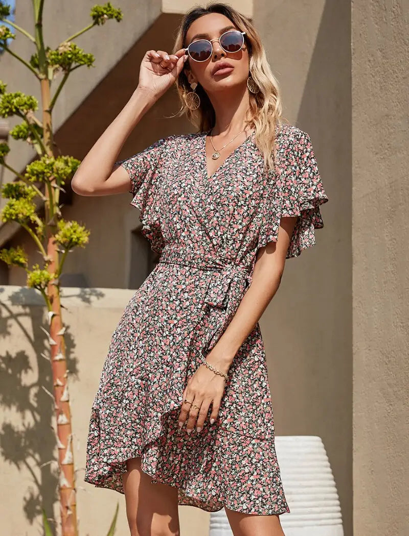 Robe Portefeuille Courte | Dame Fleur