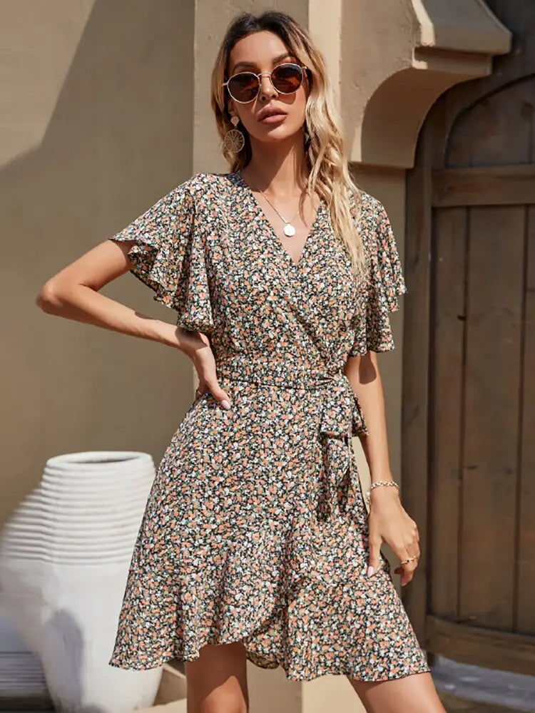 Robe Portefeuille Courte | Dame Fleur