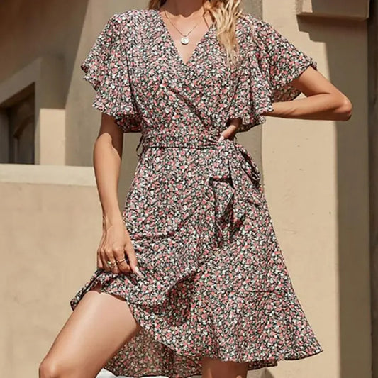 Robe Portefeuille Courte | Dame Fleur