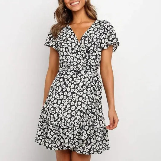 Robe Portefeuille Fleurie Courte | Dame Fleur