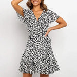 Robe Portefeuille Fleurie Courte - Vignette | Dame Fleur