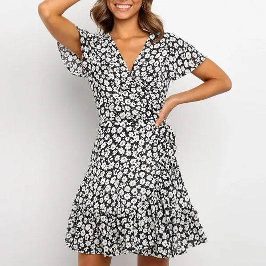 Robe Portefeuille Fleurie Courte | Dame Fleur