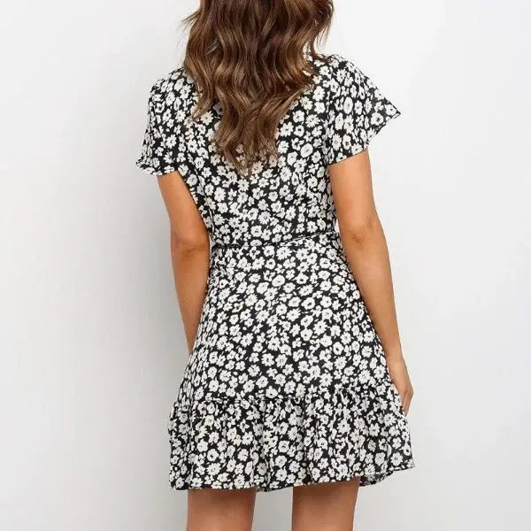 Robe Portefeuille Fleurie Courte | Dame Fleur