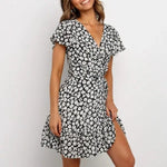Robe Portefeuille Fleurie Courte - Vignette | Dame Fleur