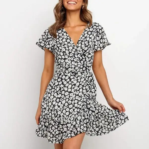 Robe Portefeuille Fleurie Courte | Dame Fleur