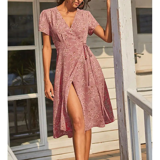 Robe Portefeuille Fleurie Mi-Longue | Dame Fleur