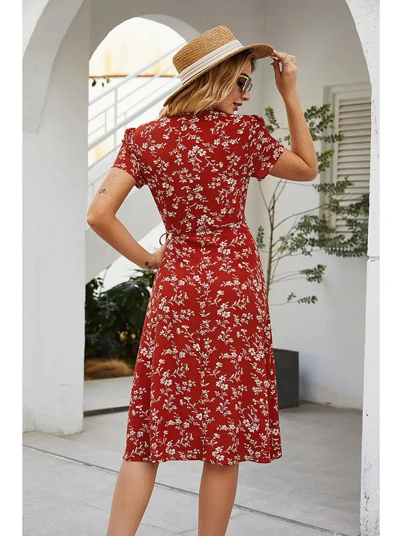 Robe Portefeuille Fleurie Mi-Longue | Dame Fleur