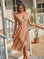 Robe Portefeuille Fleurie Mi-Longue - Vignette | Dame Fleur