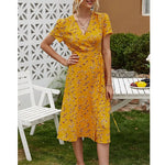 Robe Portefeuille Fleurie Mi-Longue - Vignette | Dame Fleur