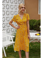 Robe Portefeuille Fleurie Mi-Longue - Vignette | Dame Fleur