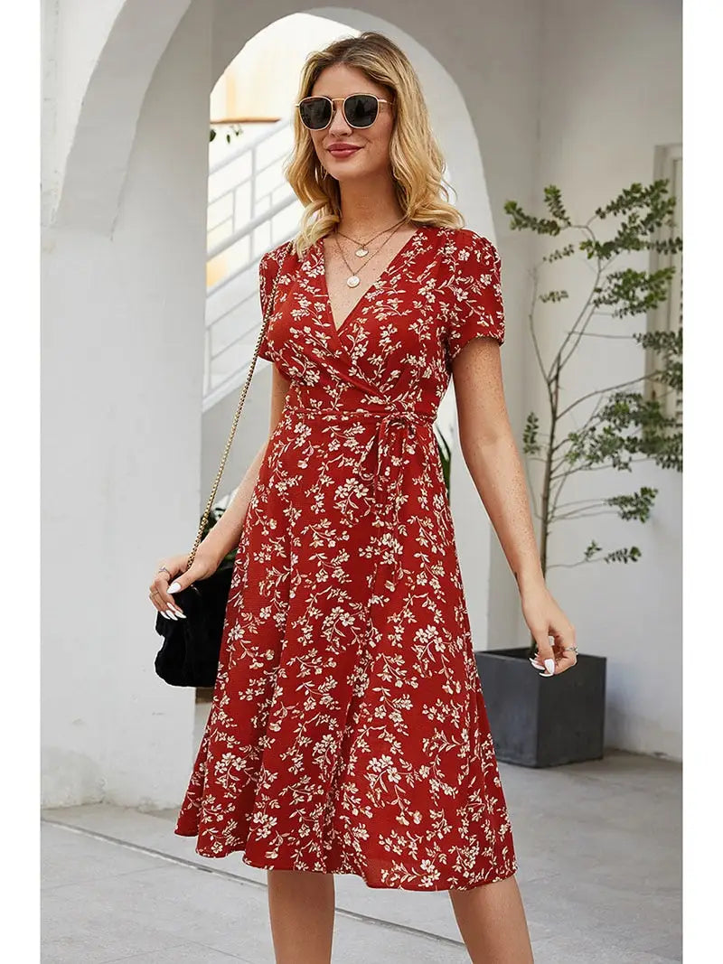Robe Portefeuille Fleurie Mi-Longue | Dame Fleur