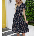 Robe Portefeuille Fleurie Mi-Longue - Vignette | Dame Fleur