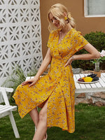 Robe Portefeuille Fleurie Mi-Longue - Vignette | Dame Fleur