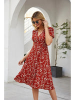Robe Portefeuille Fleurie Mi-Longue - Vignette | Dame Fleur