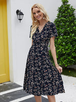 Robe Portefeuille Fleurie Mi-Longue - Vignette | Dame Fleur
