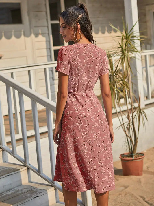 Robe Portefeuille Fleurie Mi-Longue | Dame Fleur
