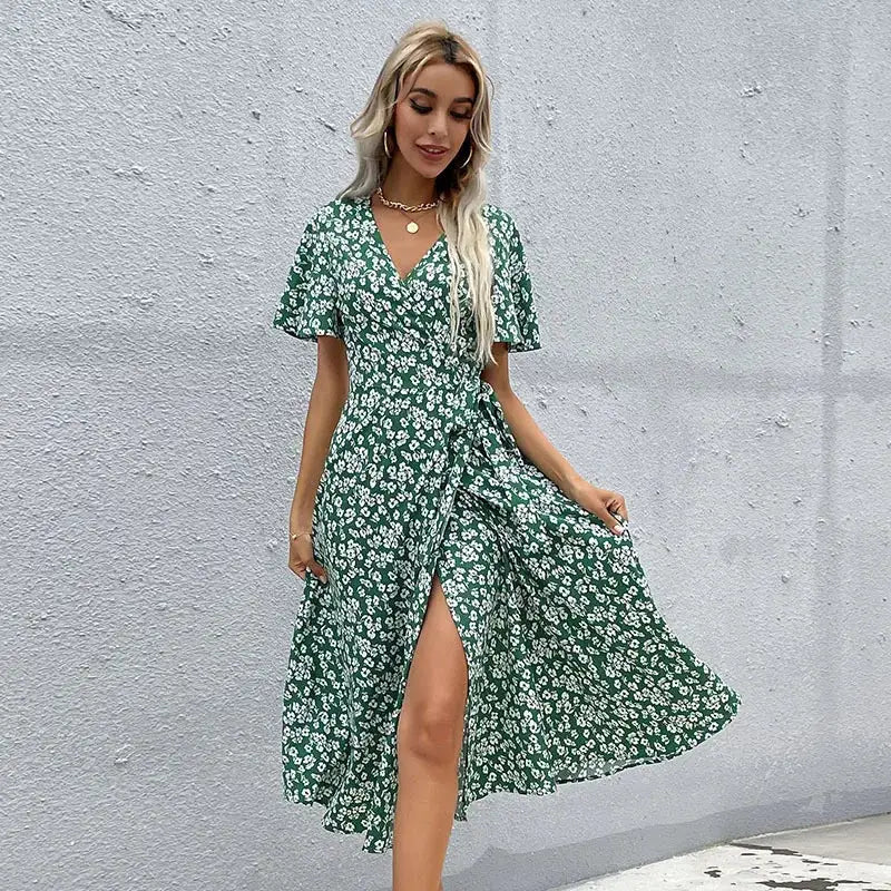 Robe Portefeuille Longueur Midi Imprimé Fleurs | Dame Fleur