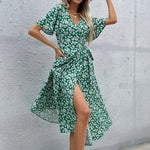Robe Portefeuille Longueur Midi Imprimé Fleurs - Vignette | Dame Fleur