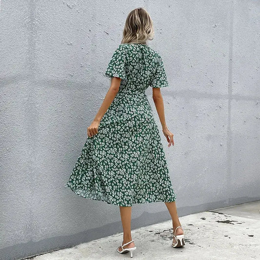 Robe Portefeuille Longueur Midi Imprimé Fleurs | Dame Fleur