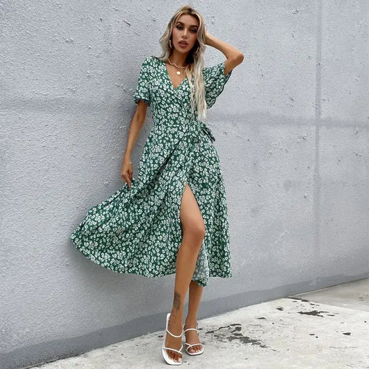 Robe Portefeuille Longueur Midi Imprimé Fleurs | Dame Fleur