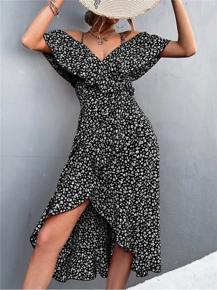 Robe Portefeuille Mi-Longue | Dame Fleur