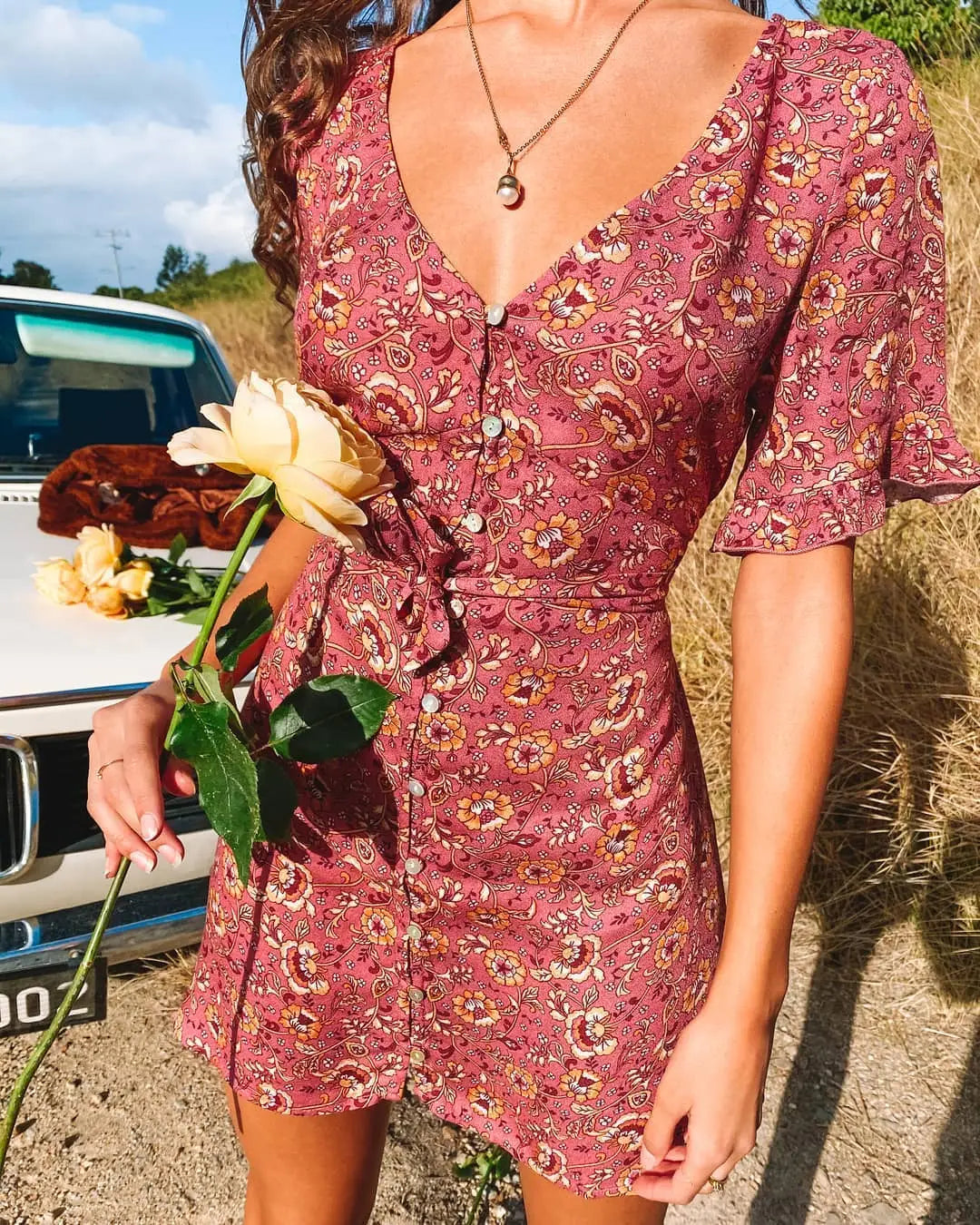 Robe Rouge Fleurie | Dame Fleur