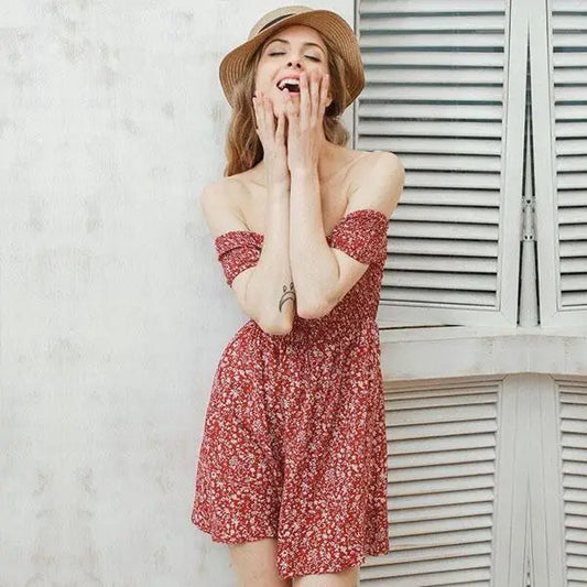 Robe Rouge Fleurie Courte | Dame Fleur