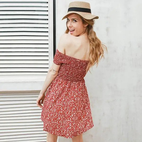 Robe Rouge Fleurie Courte | Dame Fleur