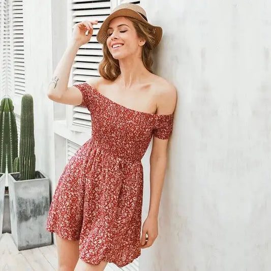 Robe Rouge Fleurie Courte | Dame Fleur