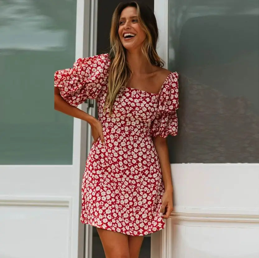 Robe Rouge Petites Fleurs | Dame Fleur