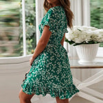 Robe Verte Fleurs Blanches - Vignette | Dame Fleur