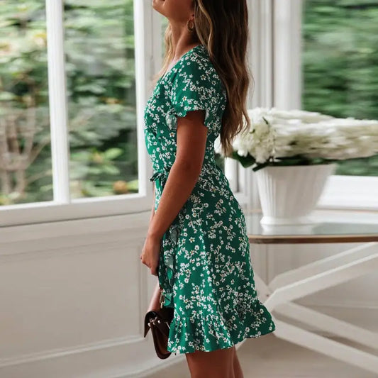 Robe Verte Fleurs Blanches | Dame Fleur
