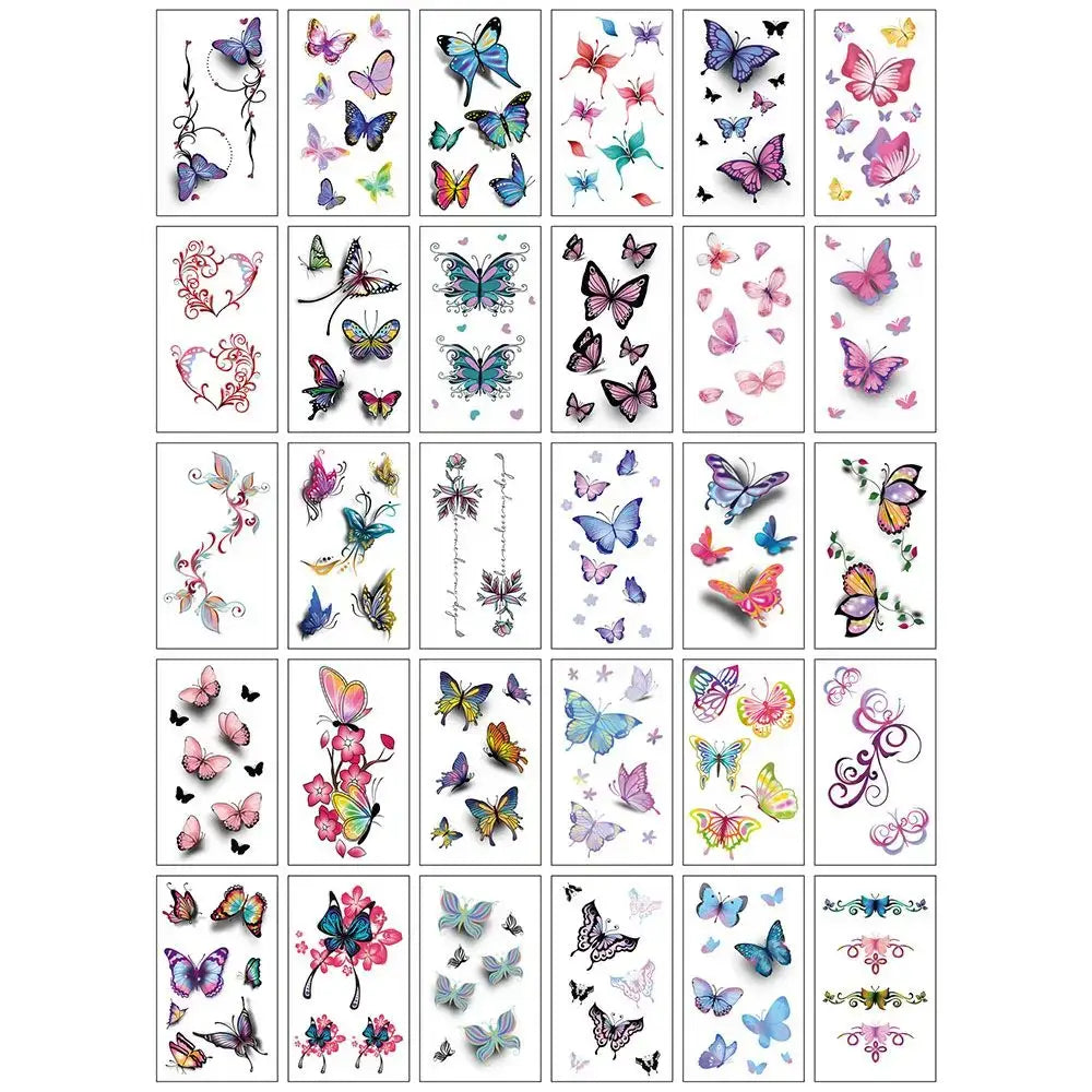 Tatouages Éphémères Fleur et Papillon – Pack 10 à 50 pièces