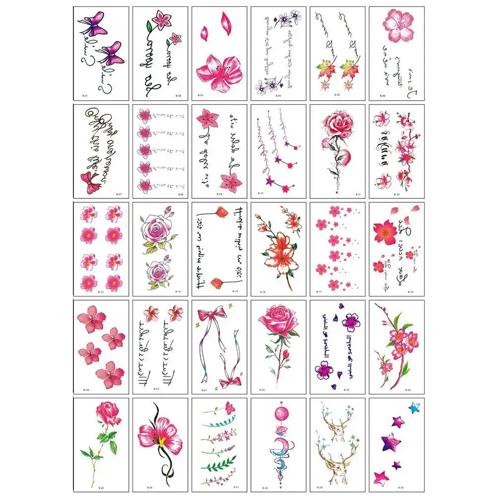 Tatouages Éphémères Fleur et Papillon – Pack 10 à 50 pièces