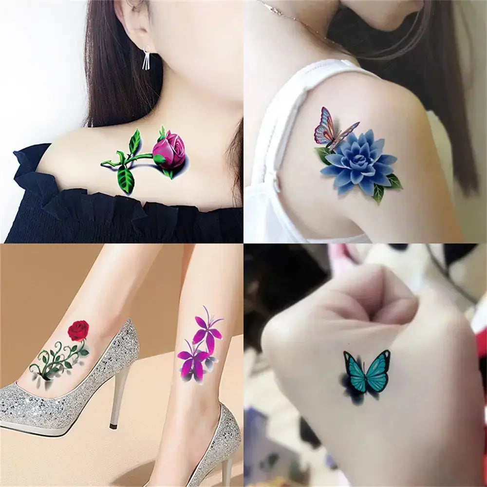 Tatouages Éphémères Fleur et Papillon – Pack 10 à 50 pièces