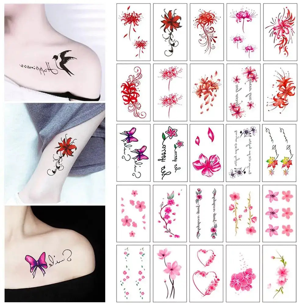 Tatouages Éphémères Fleur et Papillon – Pack 10 à 50 pièces