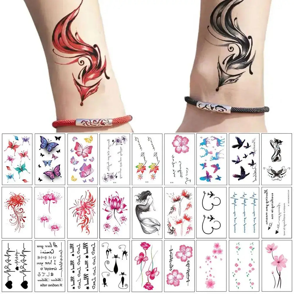 Tatouages Éphémères Fleur et Papillon – Pack 10 à 50 pièces