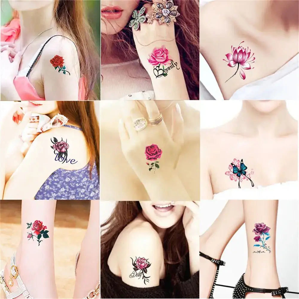 Tatouages Éphémères Fleur et Papillon – Pack 10 à 50 pièces